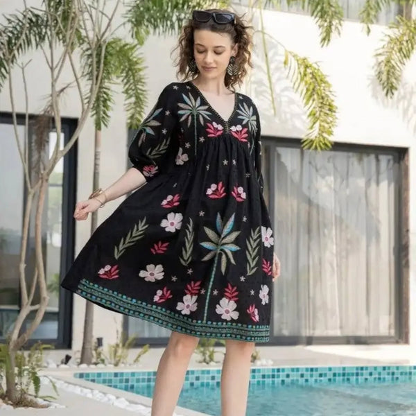 Cotton Top with Embroidery Work - Black