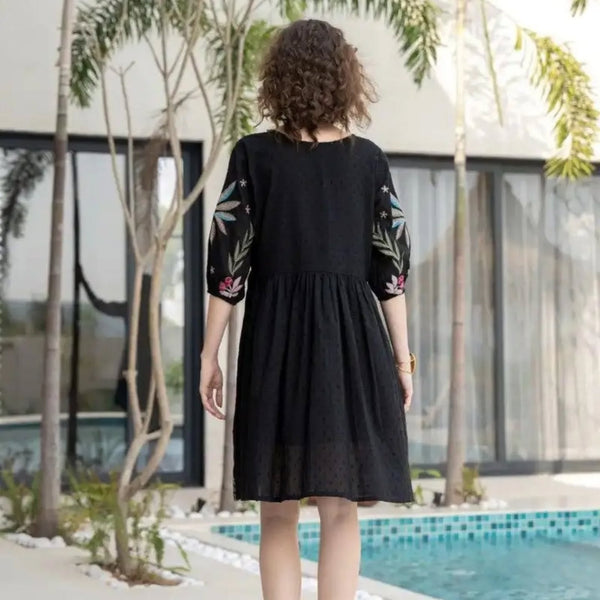 Cotton Top with Embroidery Work - Black