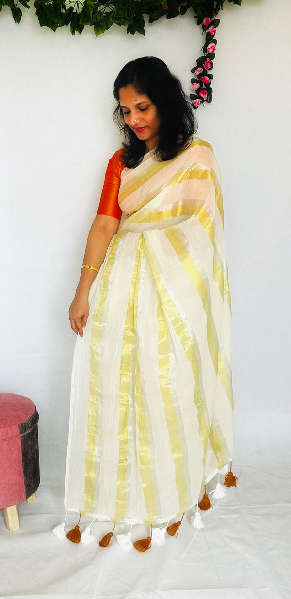 Mul Cotton Zari Work Sarees