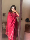Batik Kurti With Dupatta Pant Set-Hand Work Maroon