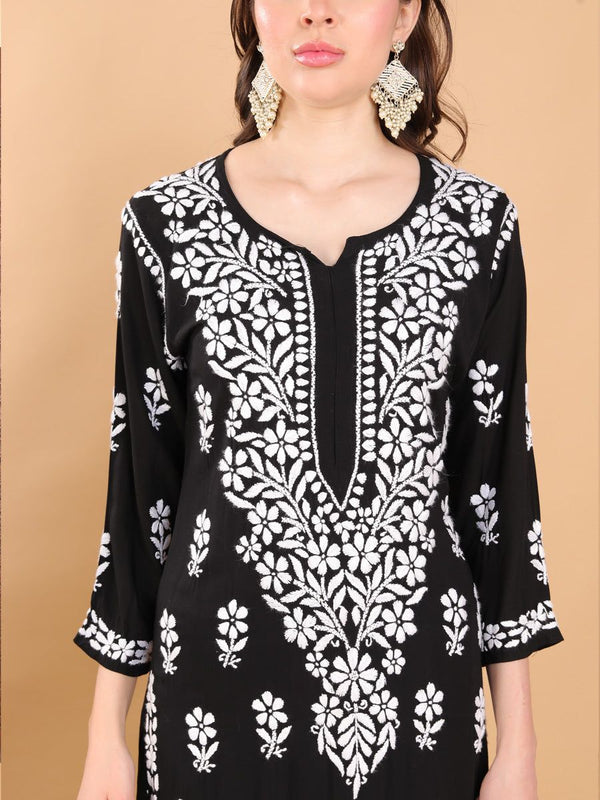 Rayon Cotton Top and Pant with Chikankari Work Black