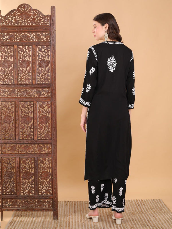 Rayon Cotton Top and Pant with Chikankari Work Black
