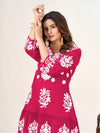 Frill and Flare Midi Dress with Lakhnavi Work-Pink