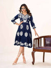 Frill and Flare Midi Dress with Lakhnavi Work-Navy Blue