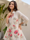 Off White Embroidered A Line Short Kurti Pant set