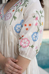 Off White Floral Embroidered Empire Dress