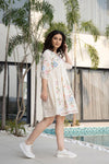 Off White Floral Embroidered Empire Dress