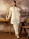 Co-ord Set Khadi Cotton with Embroidery Work- Soft Ivory