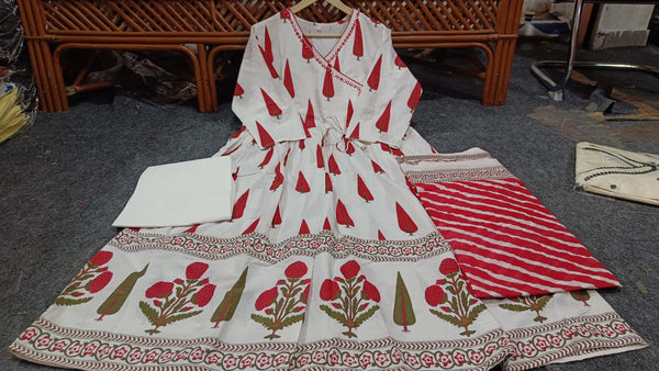 Pure Fine Cotton Fabric Kurti 3 PC Set- Off White