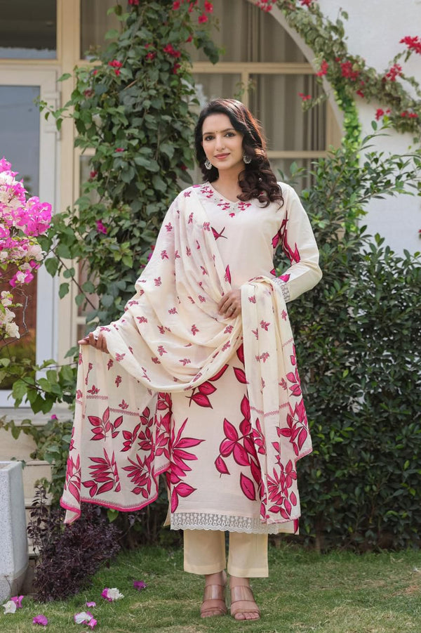 Leahariya Duppta Print Suit with Flowers Print Pant&MulMul Dupatta