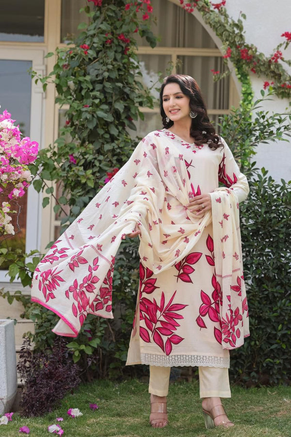 Leahariya Duppta Print Suit with Flowers Print Pant&MulMul Dupatta