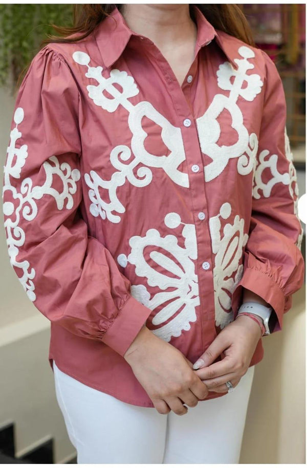 Top with BellBottom Poplin Pant Co ord Set- Rose Pink