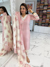 Zig Zag Print Suit with Flowers Print Pant&MulMul Dupatta