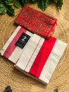 Kerala Cotton Set Mundu with Blouse Peace - Red Border