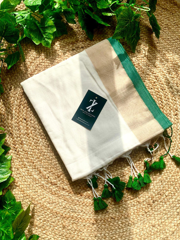 Mul Mul Cotton Jori Border Sarees-Green Border