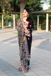 Rayon Deep Navy Blue Floral Embroidery Thread Work 3 pc Suit
