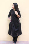 A Line Kurti With Plazo-With Pocket - Black