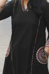 A Line Kurti With Plazo-With Pocket - Black