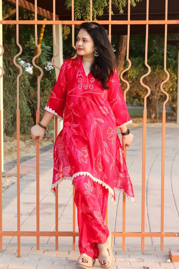 Rayon Bright Reddish Pink Ethnic Co-ord Set
