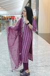 Elegant Muslin Kurta Set in Stunning Purple with Traditional Badhni Print