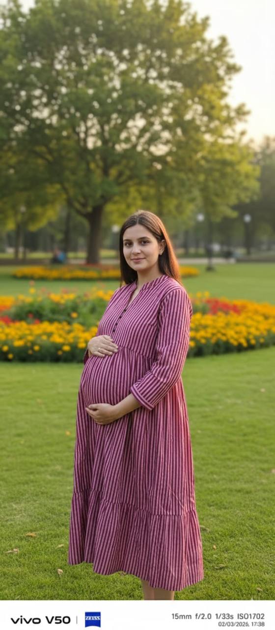 South Cotton wine lining Flared Maternity dress