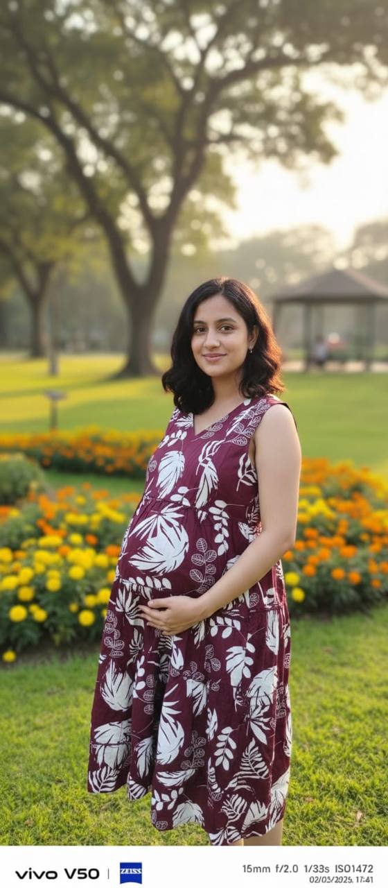 Cotton Floral print Maternity Cutsleeves dress with jacket