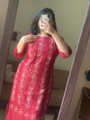 Batik Kurti With Dupatta Pant Set-Hand Work Maroon