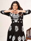 Frill and Flare Midi Dress with Lakhnavi Work-Black