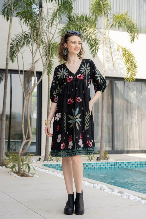 Cotton Top with Embroidery Work - Black