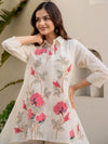 Off White Embroidered A Line Short Kurti Pant set