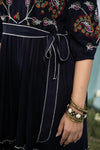 Black Rayon Embroidered Belt Dress