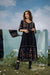 Black Rayon Embroidered Belt Dress