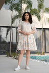 Off White Floral Embroidered Empire Dress