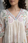 Off White Floral Embroidered Empire Dress