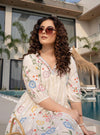 Off White Floral Embroidered Empire Dress