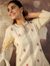 Co-ord Set Khadi Cotton with Embroidery Work- Soft Ivory