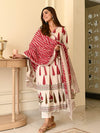 Pure Fine Cotton Fabric Kurti 3 PC Set- Off White