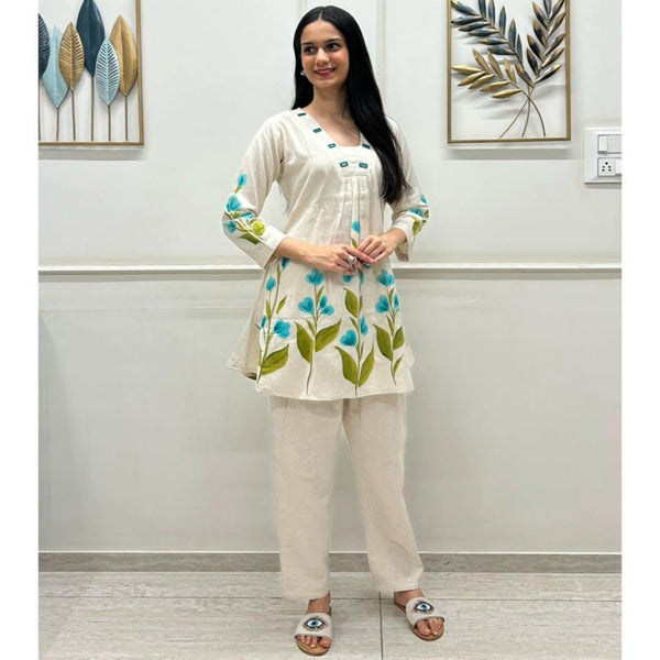 Brush Print Co-ord Set - Off White