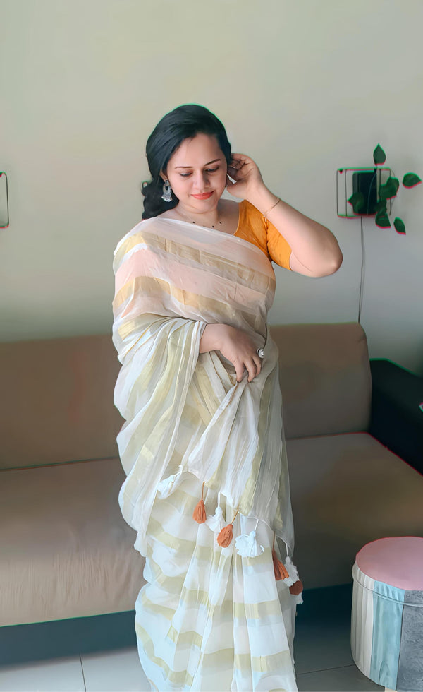 Mul Cotton Zari Work Sarees
