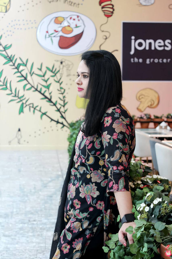 Black Premium Milano Fabric Detailed with Resham Elegance 3pc Set