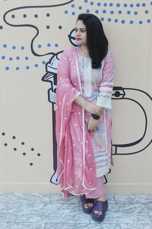 Soft Cotton with Delicate Hemiline Detailing on Neck & Sleeves - Pink