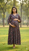 Floral Print 60/60 Cotton Slitted Maternity Kurti-Pant Set with feeding Zips