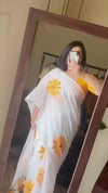 Mul Cotton Hand Painted Big Pompom Sarees