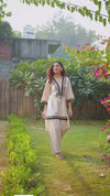Beige V-Neck Co-Ord SetBlack Thread Embroidery & Border Detailing Perfect for All Occasions